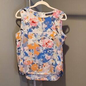 Rose & Olive Sleeveless Impressionist Floral Print Blouse, Size L, Multicolor